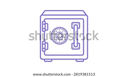 Simple linear graphic of a safe box with dial for banking security.