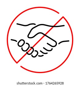 Simple linear icon of a ban on handshake. Vector illustration with editable stroke.