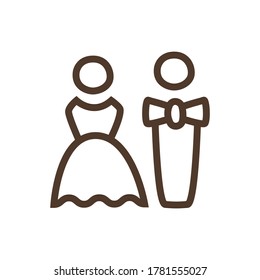 Simple linear icon of bride and groom