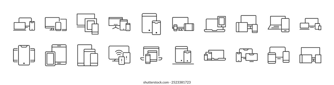 Simple Linear Icon of Computer, Laptop, Tablet. Editable Stroke. Minimalistic Linear Pictogram for Design of Cards, Apps, Banners, Posts 