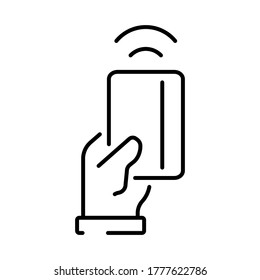 Simple linear icon for contactless card payment. Vector illustration with editable stroke.