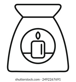 Simple linear icon design of an aromatic candle in a pouch for wellness and spa themes