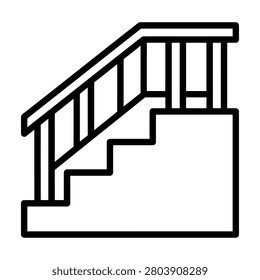 A simple linear icon design depicting a staircase with a protective handrail railing isolated on a white background