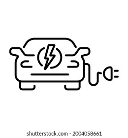 A simple linear icon of an electric car or a car charging station. Vector illustration with an editable stroke.