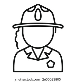 Simple linear icon of a female firefighter wearing a helmet