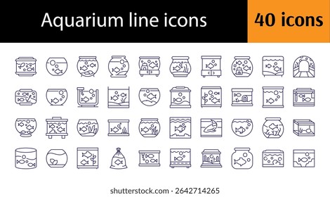 Simple Linear Icon of Fish in Aquarium. Minimalistic Linear Pictogram for Web and Graphic Design, Apps, Banners, Social Network and Cards