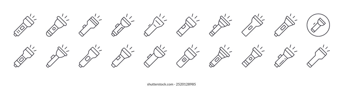Simple Linear Icon of Flashlight. Editable Stroke. Minimalistic Linear Pictogram for Design of Cards, Apps, Banners, Posts 