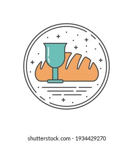 Icono lineal simple de Un vaso de agua y vino y pan. Elementos de diseño, cruces y puntos de Memphis