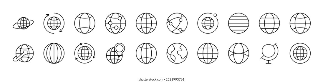 Ícone Linear Simples do Globo. Traço editável. Pictograma Linear Minimalista para Design de Cartões, Aplicativos, Banners, Posts