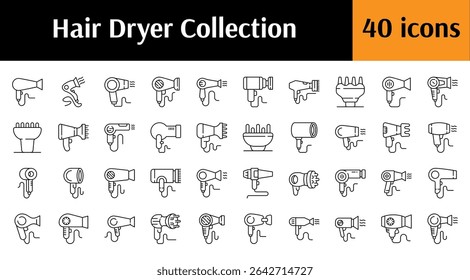 Simple Linear Icon of Hair Dryer. Minimalistic Linear Pictogram for Web and Graphic Design, Apps, Banners, Social Network and Cards