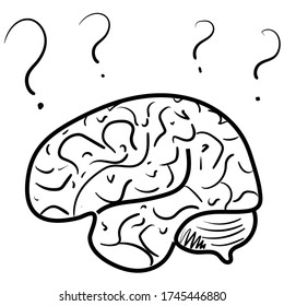 Icono lineal simple con un cerebro humano sobre un fondo blanco. Símbolo vectorial de la mente y la formación humanas. Logo de stock para pictogramas, banners, sitios de entrenamiento en línea.