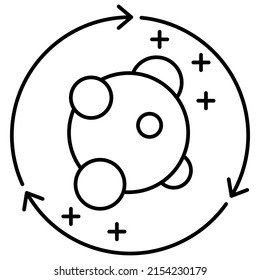 Icono lineal simple de una molécula lipídica en una flecha circular con signos más. Concepto de metabolismo mejorado. Pictograma vectorial con líneas delgadas aisladas sobre fondo transparente. Grosor de línea editable