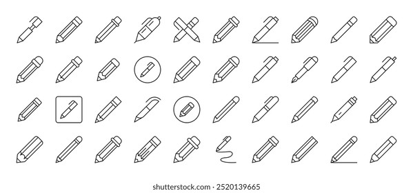 Einfaches lineares Symbol für Stift und Bleistift. Bearbeitbarer Strich. Minimalistisches lineares Piktogramm für das Design von Karten, Apps, Bannern, Posts