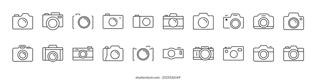 Simple Linear Icon of Photo Camera. Editable Stroke. Minimalistic Linear Pictogram for Design of Cards, Apps, Banners, Posts