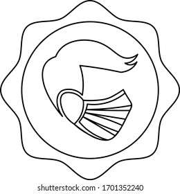 simple linear icon with profile of man wearing medical mask