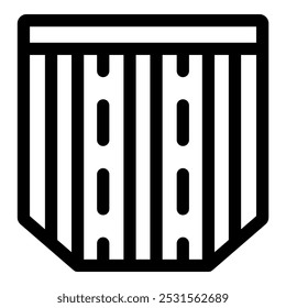 Icono lineal simple que representa una carretera que conduce a una ciudad con muchos rascacielos