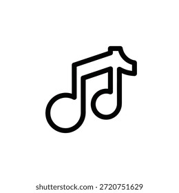 Einfaches lineares Symbol, das miteinander verbundene musikalische Noten darstellt. Flache Umrissgrafik für Sound-Melodie-Harmonie oder Audio-Wiedergabe-Konzept.