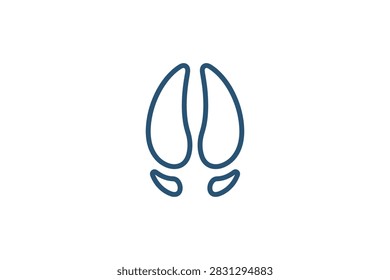 A simple linear icon representing the track or hoof print of a deer, goat, or similar cloven-hoofed animal on a white background.