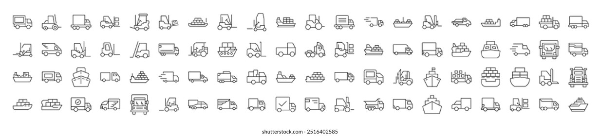 Simple Linear Icon of Ship, Van, Tractor. Editable Stroke. Minimalistic Linear Pictogram for Design of Cards, Apps, Banners, Posts