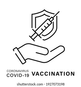 A simple linear icon showing the covid-19 coronavirus vaccine. Vector illustration with editable stroke.