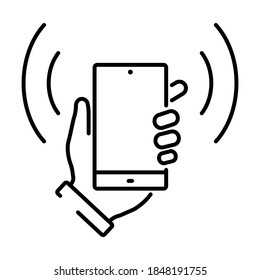 Simple linear icon for smartphone payment or touch payment. Vector illustration with editable stroke.