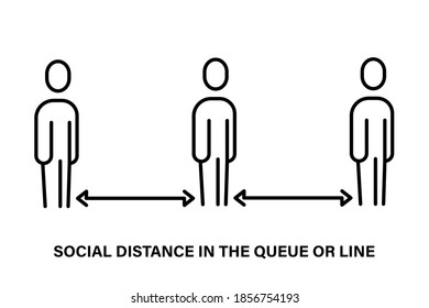 Un icono lineal simple de la distancia social en la cola. Ilustración vectorial con trazo editable.