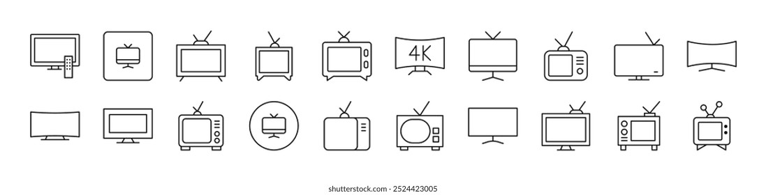 Icono lineal simple del televisor. Trazo Editable. Pictograma lineal minimalista para el diseño de tarjetas, App, Anuncios, publicaciones