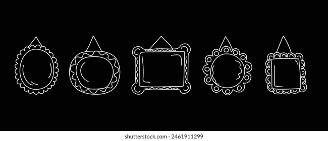 Iconos lineales simples, conjunto de marcos de dibujos. Doodle, dibujado a mano colección de Plantillas en blanco de Vertical para la decoración de texto. Enhorabuena o marcos de boda. Vector, espacio para texto, Fotos.
