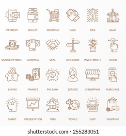 Simple linear icons in a modern style flat. Business and Finance. Isolated on white background.