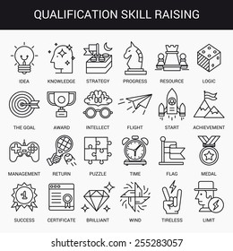 Simple linear icons in a modern style flat. Advanced Training and Skills Leveling. Isolated on white background.