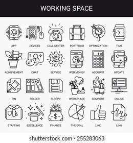 Simple linear icons in a modern style flat. Working space. Isolated on white background.