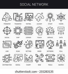 Simple linear icons in a modern style flat. The Social Network. Isolated on white background.