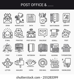 Simple linear icons in a modern style flat. Post Office. Isolated on white background.