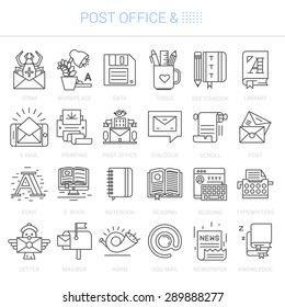 Simple linear icons in a modern style flat. Post Office. Isolated on white background.