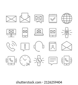 Simple linear icons of various forms of contact