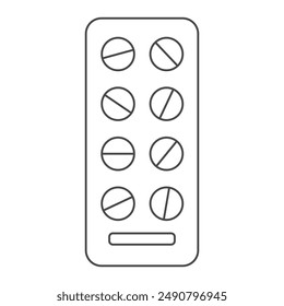 Simple linear illustration of pill pack icon. Minimal line style.
Pill blister outline icon. Editable stroke
