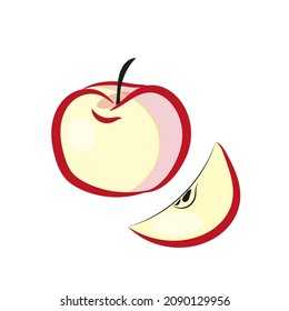 Simple Linear Illustration Of A Whole Apple And A Wedge With Abstract Spots.