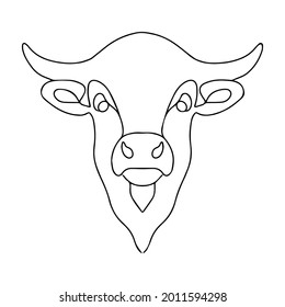Simple linear image of a bull. Vector bull logo. Coloring book of a horned animal. Taurus zodiac sign. Cattle.