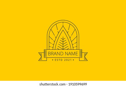 Plantilla vectorial de logotipo de emblema de la insignia de la hoja lineal simple para la marca de productos orgánicos, naturales, ambientales y comerciales