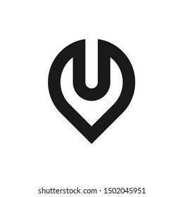 Simple linear location symbol with letter U logo design vector