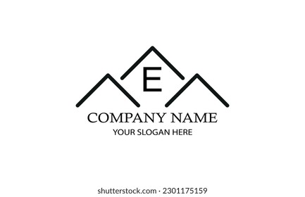 Simple linear logo with initial letter E. Suitable for branding, advertising, real estate, construction, business, business card, etc.