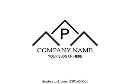 Simple linear logo with initial letter P. Suitable for branding, advertising, real estate, construction, business, business card, etc.