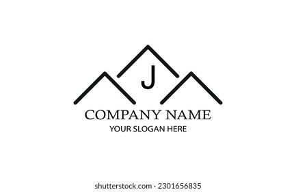 Simple linear logo with initial letter J. Suitable for branding, advertising, real estate, construction, business, business card, etc.