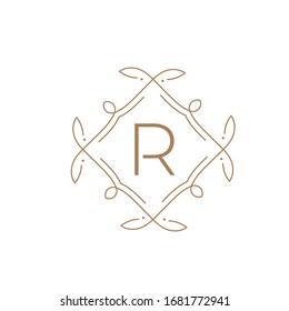 Logotipo simple lineal en monograma R con un mínimo de modernidad para múltiples usos 