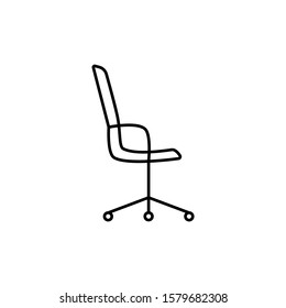 simple linear office chair. concept of free space. comfortable lounge chair. hairdressing equipment. parlour furniture. silhouette barbershop chair. linear style symbol isolated on white background