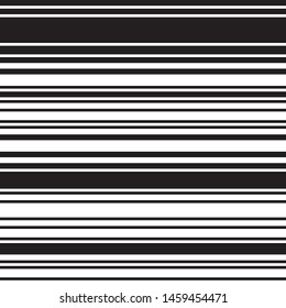 Simple linear seamless horizontal pattern. Black Straight Lines on White Background. Ratio between black and white lines is 50%:50%.