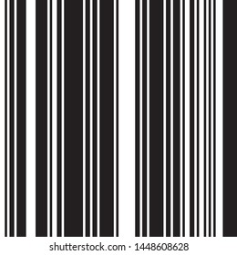 Simple Linear seamless vertical pattern. Black Straight Lines on White Background. Ratio between black and white lines is 62%:38%, that is 1.6 Fibonacci ratio (the golden number)