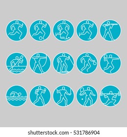 Simple linear set of sports icons. Vector illustration