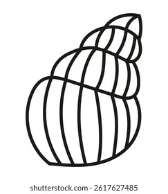 Simple linear shell design, hand drawn. Cutting template. Graphic element for decoration. Cut out. Isolated object