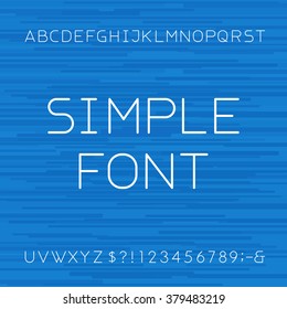 Simple Linear style alphabet font. Outline type letters and numbers on the abstract background. Vector typeface for headlines, labels, posters etc.